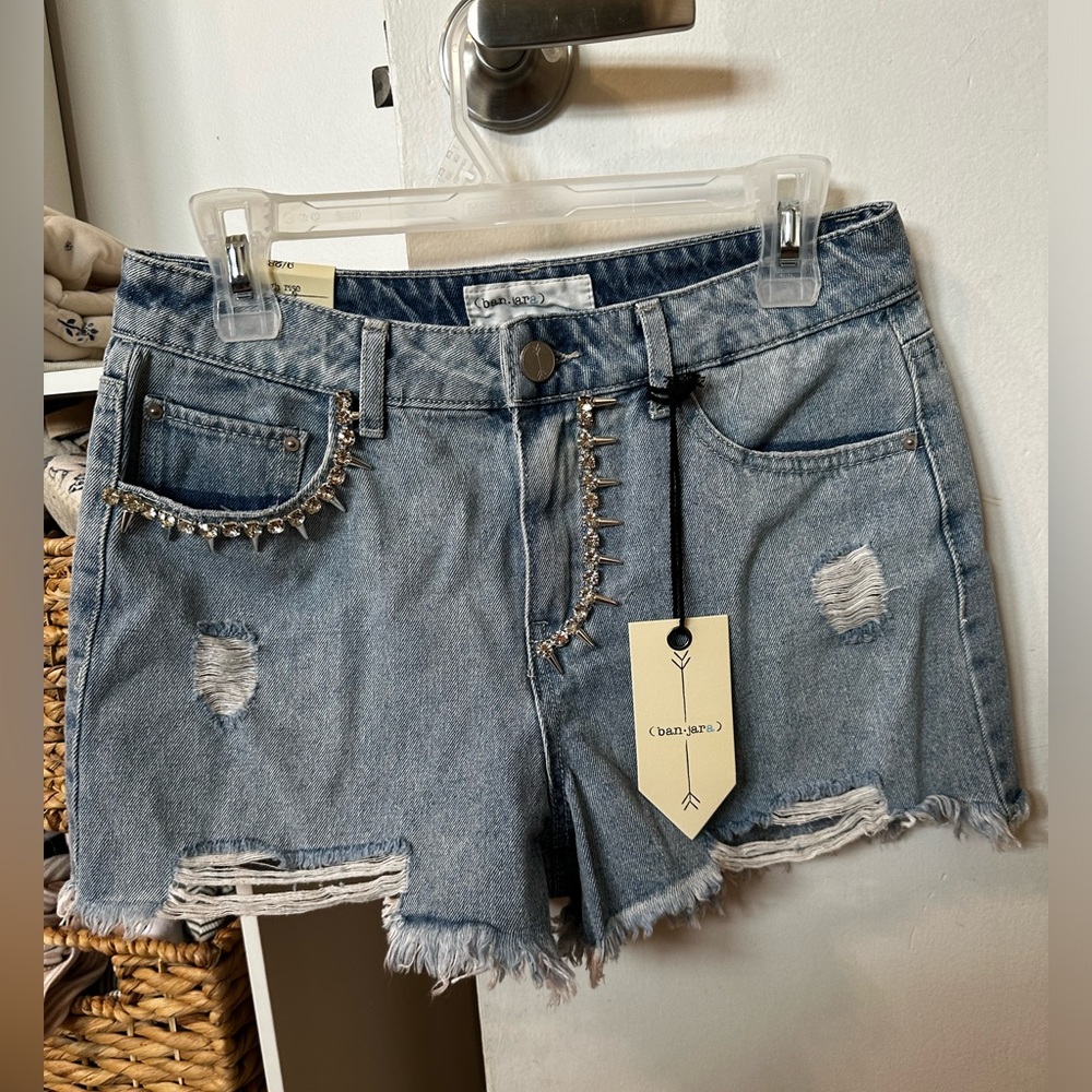 Ban•Jara Denim Shorts with Rhinestones